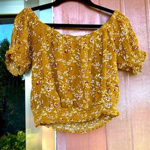Yellow floral smocked crop top